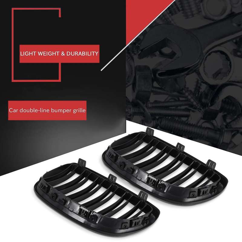 2Pcs Front Bumper Kidney Twin Fins Sport Grill Grille for 3 Series E92 E93 M3 Two Doors 2006-2009(