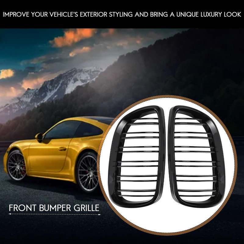 2Pcs Front Bumper Kidney Twin Fins Sport Grill Grille for 3 Series E92 E93 M3 Two Doors 2006-2009(