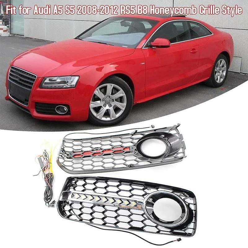2Pcs Front Grilles Bumper Fog Light Grille Lower Side Honeycomb with DRL Grille for A5 S5 2 Door Cou