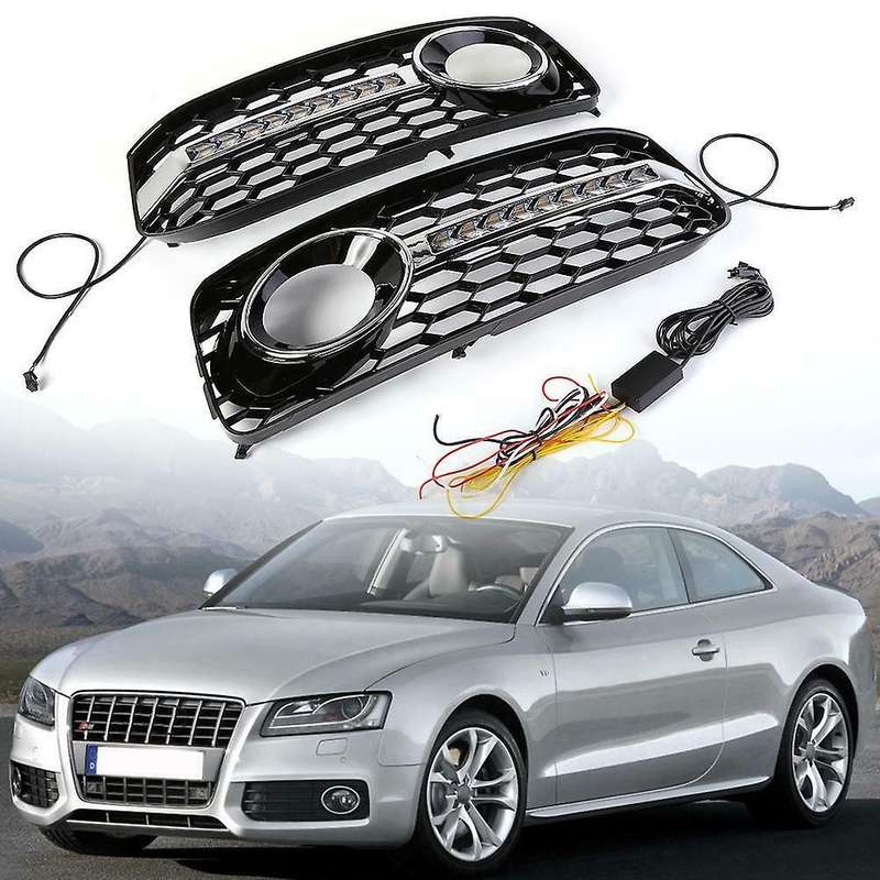 2Pcs Front Grilles Bumper Fog Light Grille Lower Side Honeycomb with DRL Grille for A5 S5 2 Door Cou