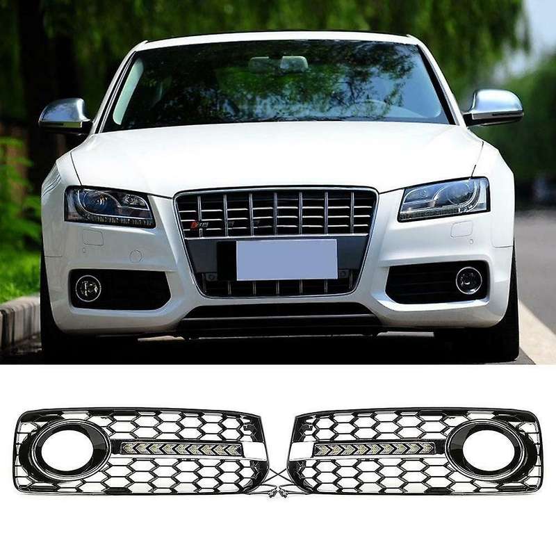 2Pcs Front Grilles Bumper Fog Light Grille Lower Side Honeycomb with DRL Grille for A5 S5 2 Door Cou