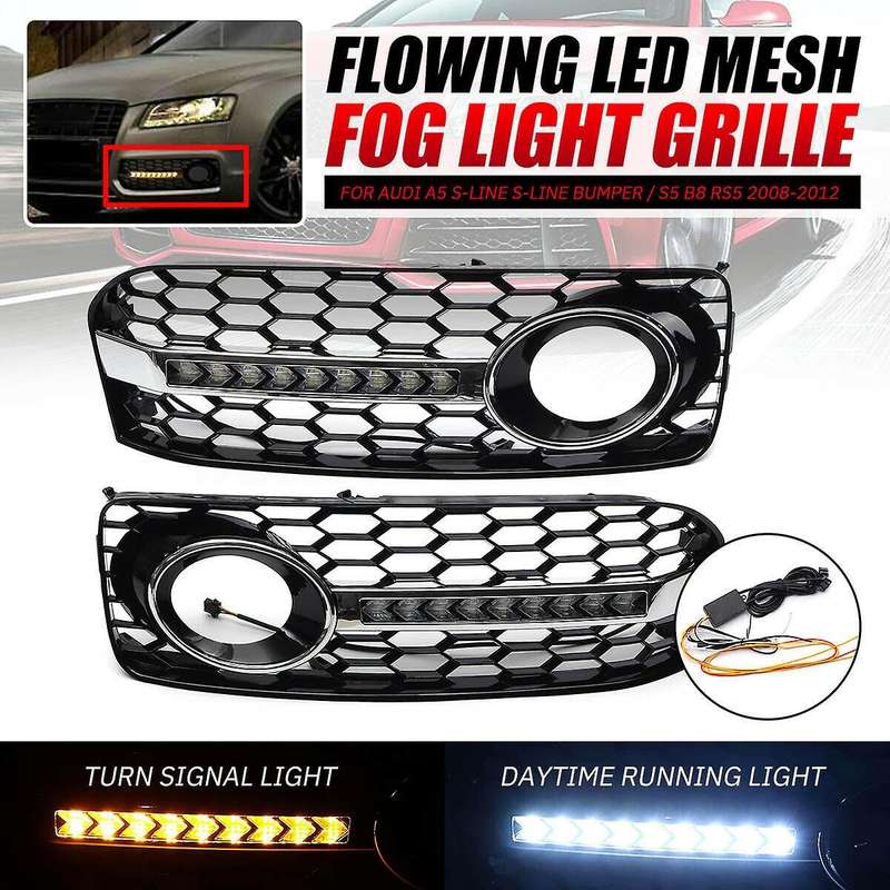 2Pcs Front Grilles Bumper Fog Light Grille Lower Side Honeycomb with DRL Grille for A5 S5 2 Door Cou