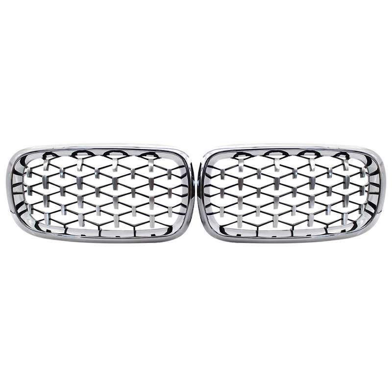 2PCS Front Kidney Diamond Meteor Style Grille Grills for - X5 F15 X6 F16 2014-2017 Racing Grill Chro