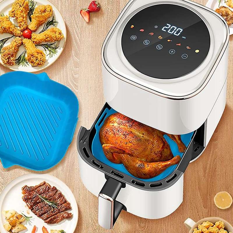 2Pcs Fryer Silicone Liner Pot Reusable Fryer Basket Heat Resistant Non-Stick Fryer Liners Mats Bowl