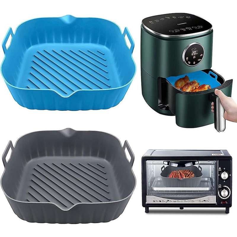 2Pcs Fryer Silicone Liner Pot Reusable Fryer Basket Heat Resistant Non-Stick Fryer Liners Mats Bowl
