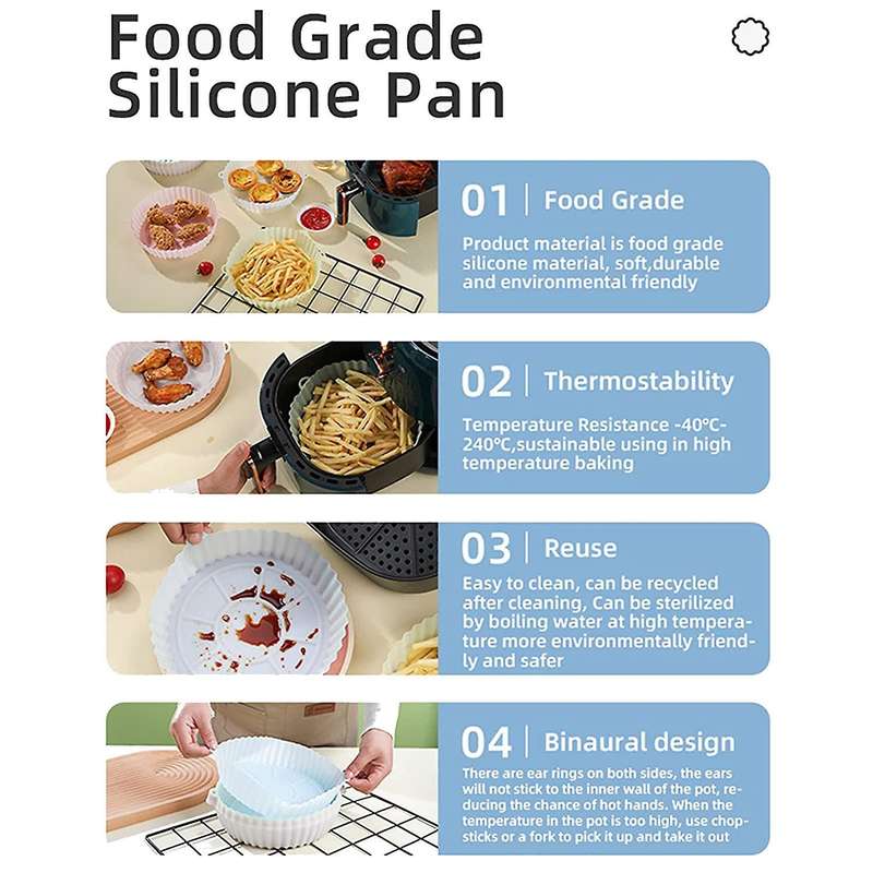 2pcs Fryer Silicone Pot, Round Fryer Replacement Basket, Heat Resistant Non-stick Mats for Oven (8.3