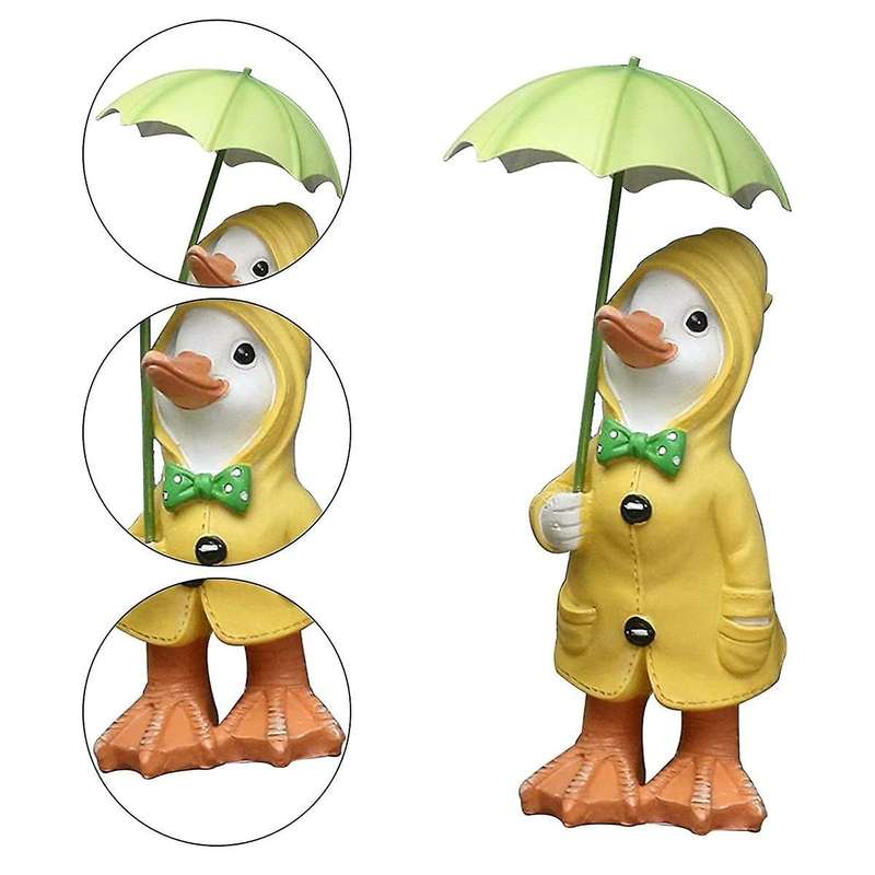 2pcs Garden Ducks Statues, 1 Pair Cute Little Ducks with Umbrella Garden Resin Ornament Garden Duck