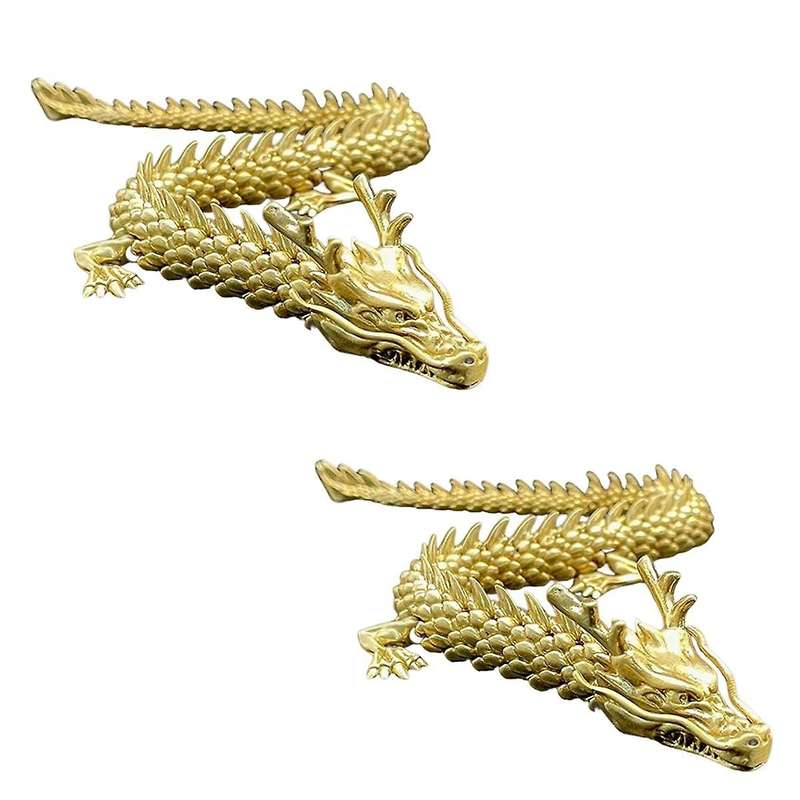2PCS Gold Dragon with Movable Joints, Chinese Zodiac Dragon Collectible Figurines Table Decor Orname