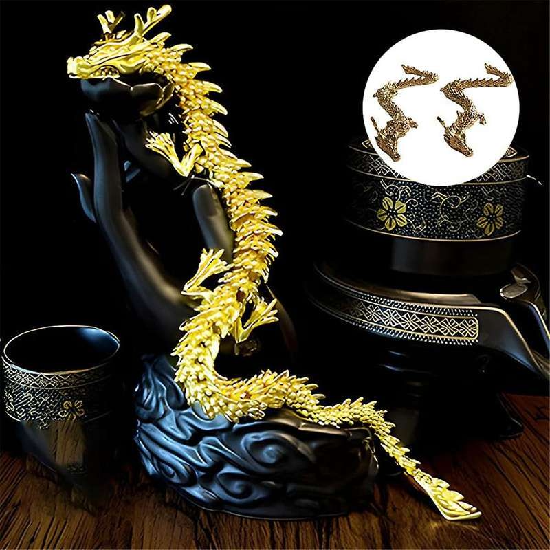 2PCS Gold Dragon with Movable Joints, Chinese Zodiac Dragon Collectible Figurines Table Decor Orname