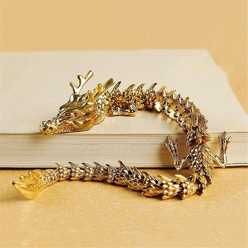 2PCS Gold Dragon with Movable Joints, Chinese Zodiac Dragon Collectible Figurines Table Decor Orname