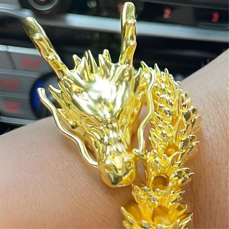 2PCS Gold Dragon with Movable Joints, Chinese Zodiac Dragon Collectible Figurines Table Decor Orname