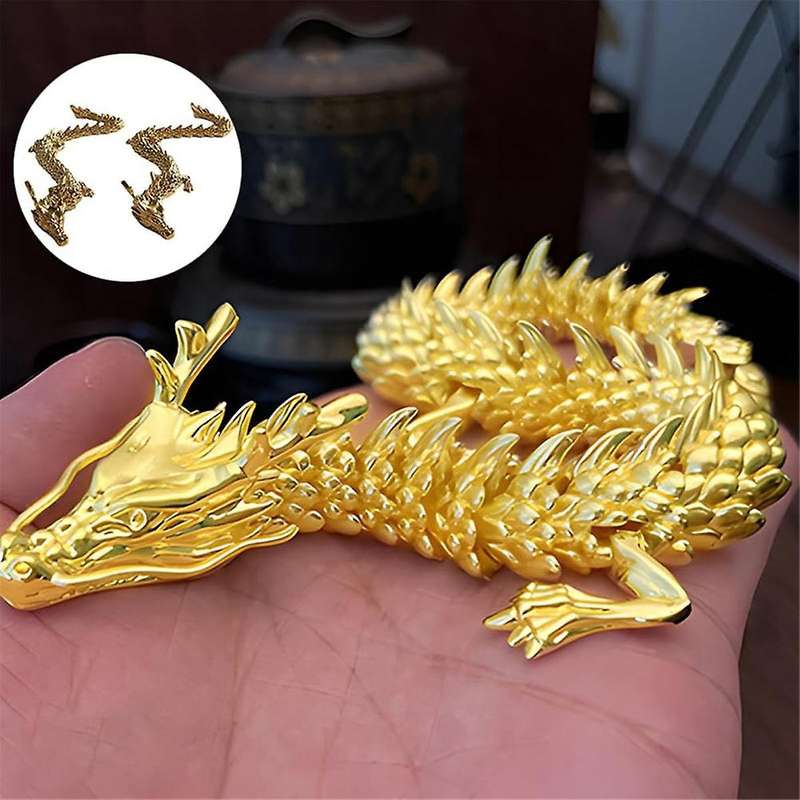 2PCS Gold Dragon with Movable Joints, Chinese Zodiac Dragon Collectible Figurines Table Decor Orname