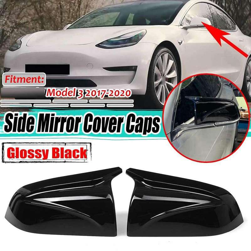 2Pcs Glossy Black Car Side Rear View Mirror Cover Direct Replacement Cap for 2017-2020