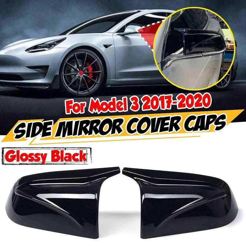 2Pcs Glossy Black Car Side Rear View Mirror Cover Direct Replacement Cap for 2017-2020