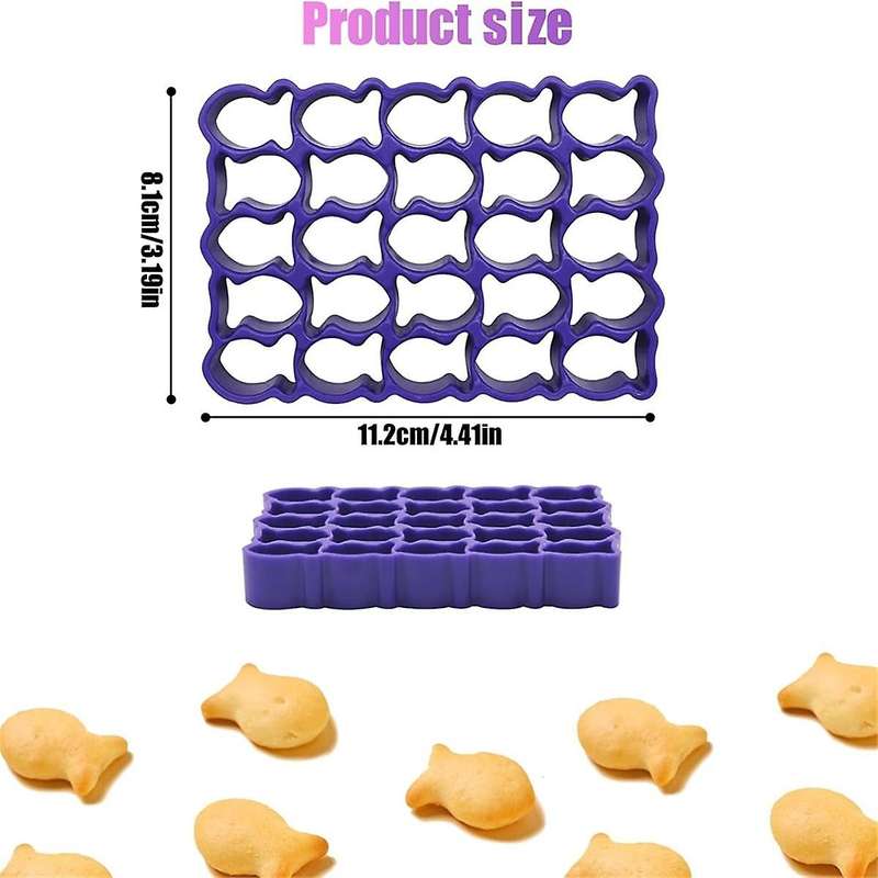 2PCS Gold Fish Cracker Cutter, 25-Cavity Mini Goldfish Cookie Cutters, Gold Fish Cutter for Crackers