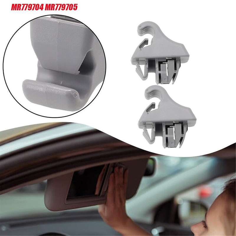 2Pcs Gray Sun Visor Hook Holder Clip MR779704 MR779705 for Montero MK3 2000-2006 Sunvisor Hanger Hoo