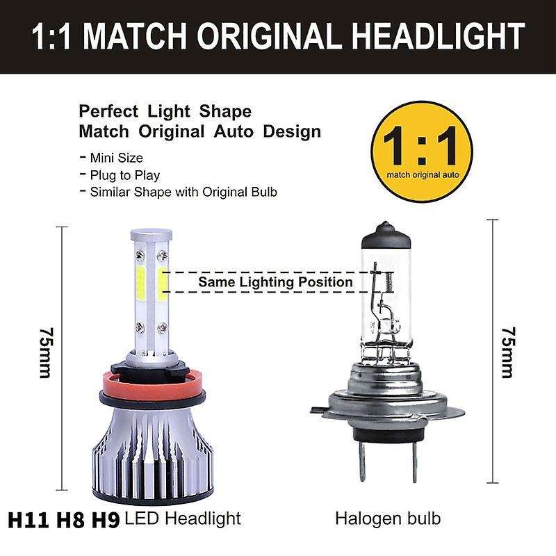 2Pcs H11 H8 H9 LED Headlight Bulbs Conversion Kit Car Headlamp 20000LM 6500K 100W Cool White Hi/Lo B