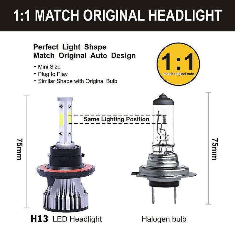 2Pcs H13 9008 LED Headlight Bulbs Conversion Kit Car Headlamp 20000LM 6500K 100W Cool White Hi/Lo Be