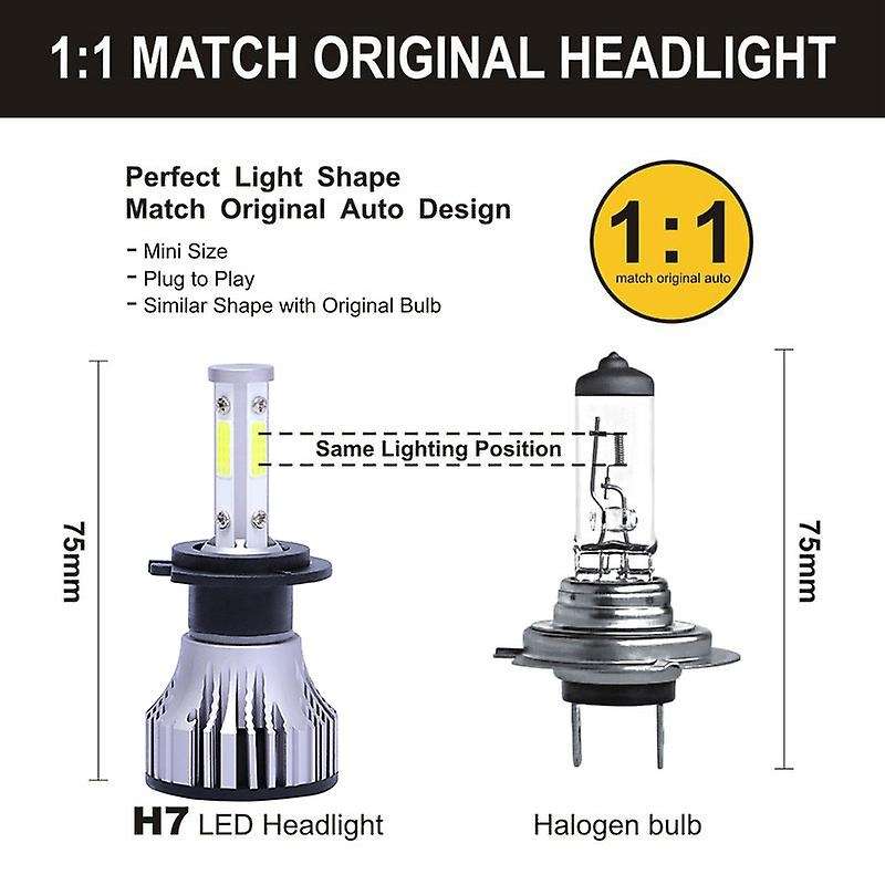 2Pcs H7 LED Headlight Bulbs Conversion Kit Car Headlamp 20000LM 6500K 100W Cool White Hi/Lo Beam 4 S