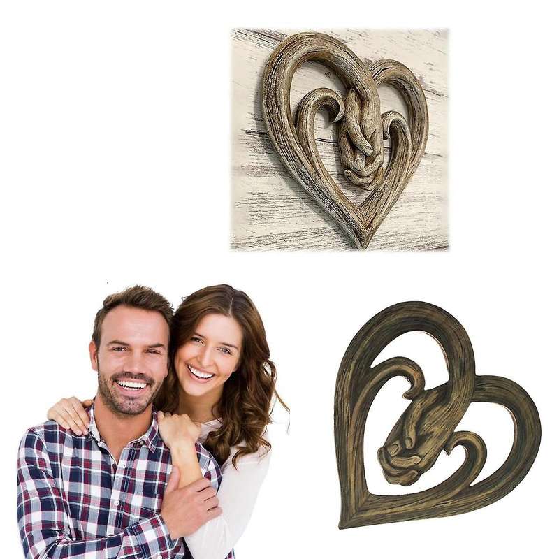 2PCS Heart Holding Hands Wall Decor Decorative Art Sculpture Rustic Wooden Texture Style Handshake C