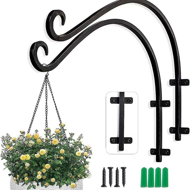 2PCS Heavy Duty Hanging Plant Bracket, 16Inch Outdoor Wall Curved Hanging Bracket for Hanging Flower