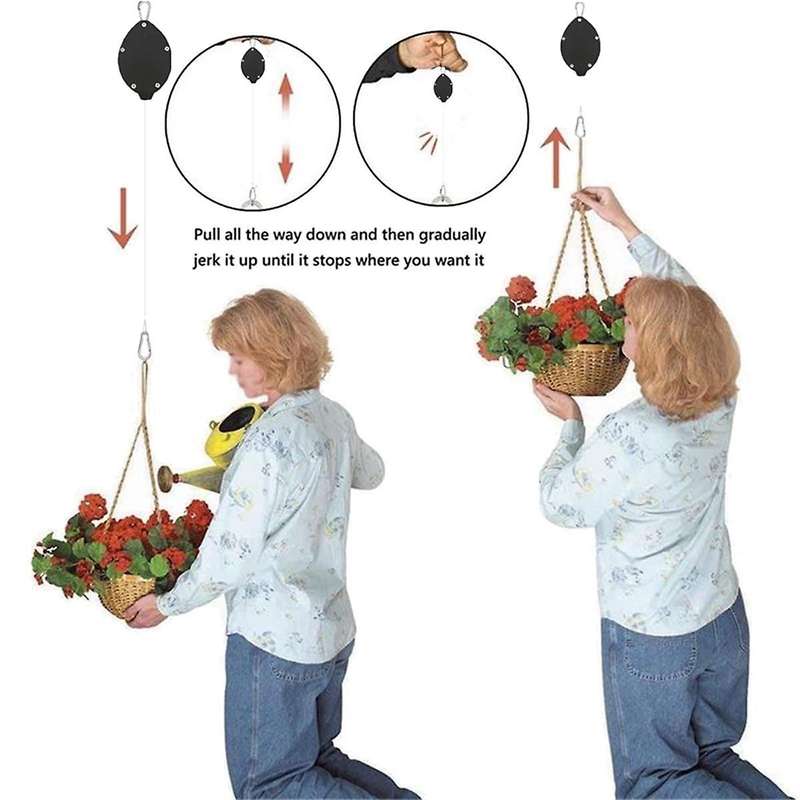 2Pcs Heavy Duty Retractable Plant Hanger Adjustable Plant Pulley Hook for Garden Flower Baskets and