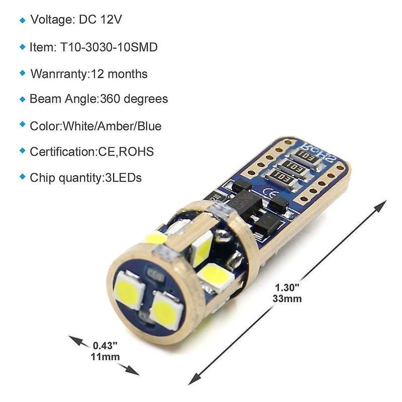 2Pcs High Power 5W 3030-Smd T10 912 T15 W5W Led Bulbs for Car Backup Reverse Lights