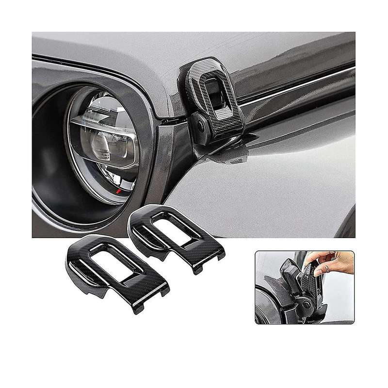 2Pcs Hood Latch Lock Catch Decoration Cover Trim for Wrangler JL JLU JT 2018-2023 ABS Carbon Fiber