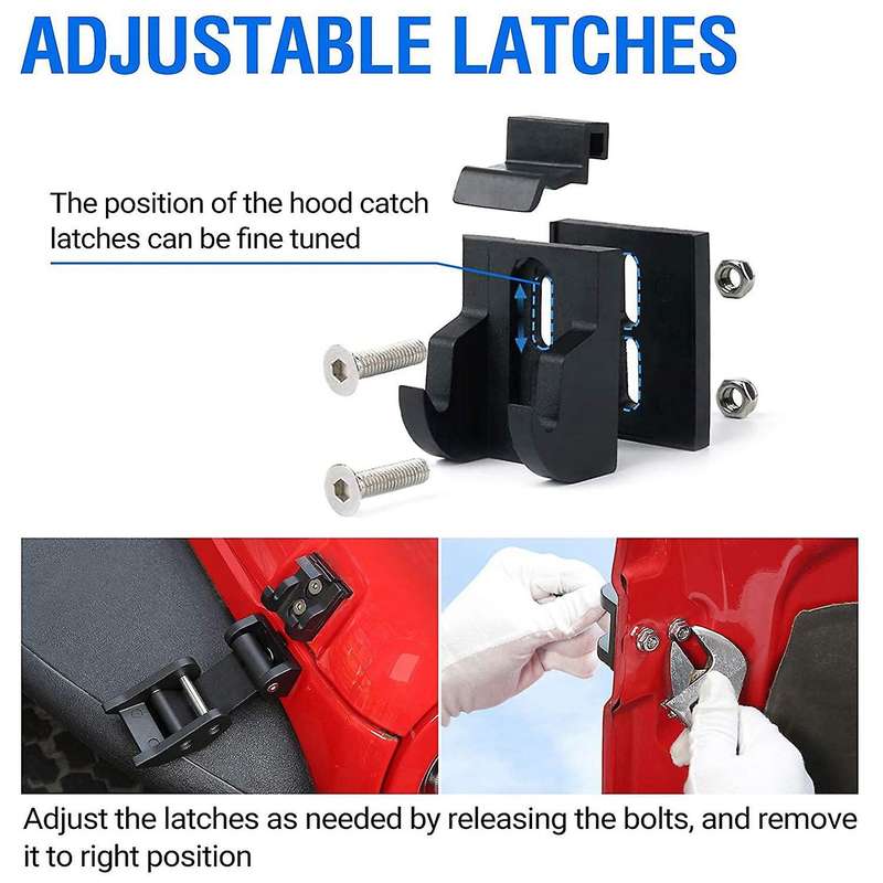 2PCS Hood Latches Catch Kit with U.S. Flag Style Black Aluminum for Wrangler JK JKU 2007-2018