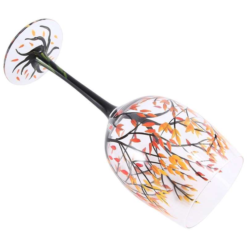 2pcs Hot-autumn Tree Wine Glass - Fall Colors - Leaves Of Red, Yellow, Orange - Hand Painted - Fall