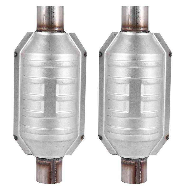 2pcs Inlet/outlet Universal Catalytic Converter,with O2 Port & Heat Shield 53004 Car Stainless Stee