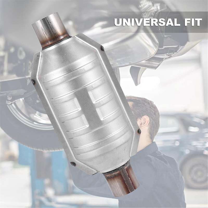 2pcs Inlet/outlet Universal Catalytic Converter,with O2 Port & Heat Shield 53004 Car Stainless Steel