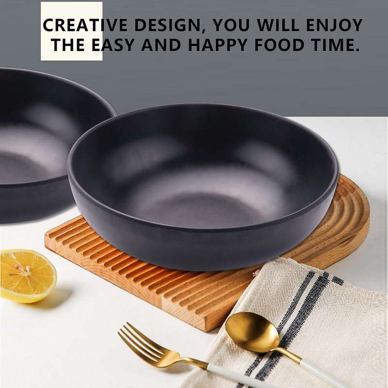 2Pcs Japanese Style Ramen Bowls Stylish Food Container Black Noodle Bowls Black Imitation Porcelain