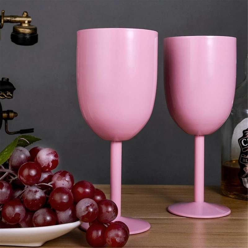 2PCS Insulated Pink Wine Glasses Double Wall Food Grade Stainless Steel Travel Wine Cup with Leak Pr