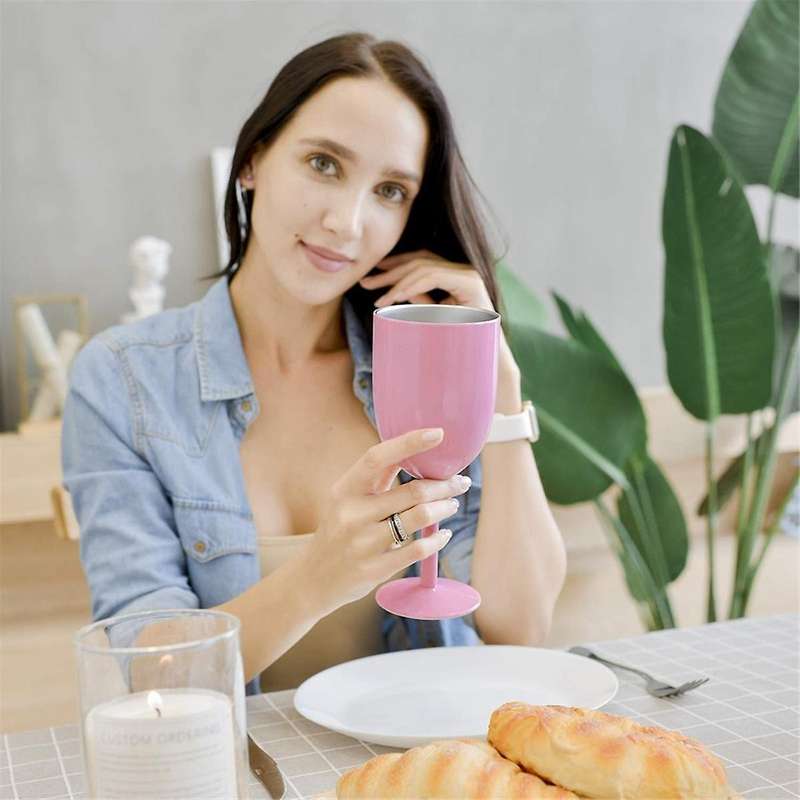 2PCS Insulated Pink Wine Glasses Double Wall Food Grade Stainless Steel Travel Wine Cup with Leak Pr