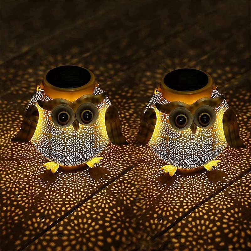 2Pcs Iron Art Solar Owl Ground Light Crafts Garden Lawn Outdoor Garden Decorative Lamp LED Solar Lig