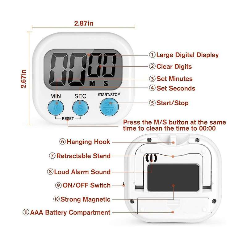2pcs Kitchen Timer , Magnetic Digital Timers Loud Alarm Kitchen Timers for Upgrade Classroom Timer