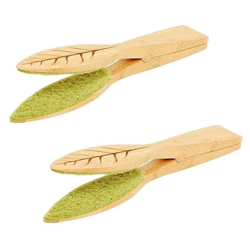 2PCS Leaf Cleaning Tongs, Plant Leaf Cleaning Tongs, Plant Leaf Lint Cleaner with Wood Handle, Leaf