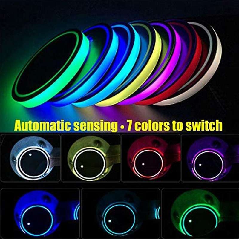 2Pcs LED Cup Holder Lights,Car Coasterss with 7 Colors Luminescent Light,Cup Mat for Automotive Inte