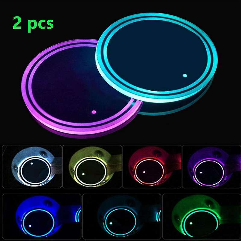 2Pcs LED Cup Holder Lights,Car Coasterss with 7 Colors Luminescent Light,Cup Mat for Automotive Inte