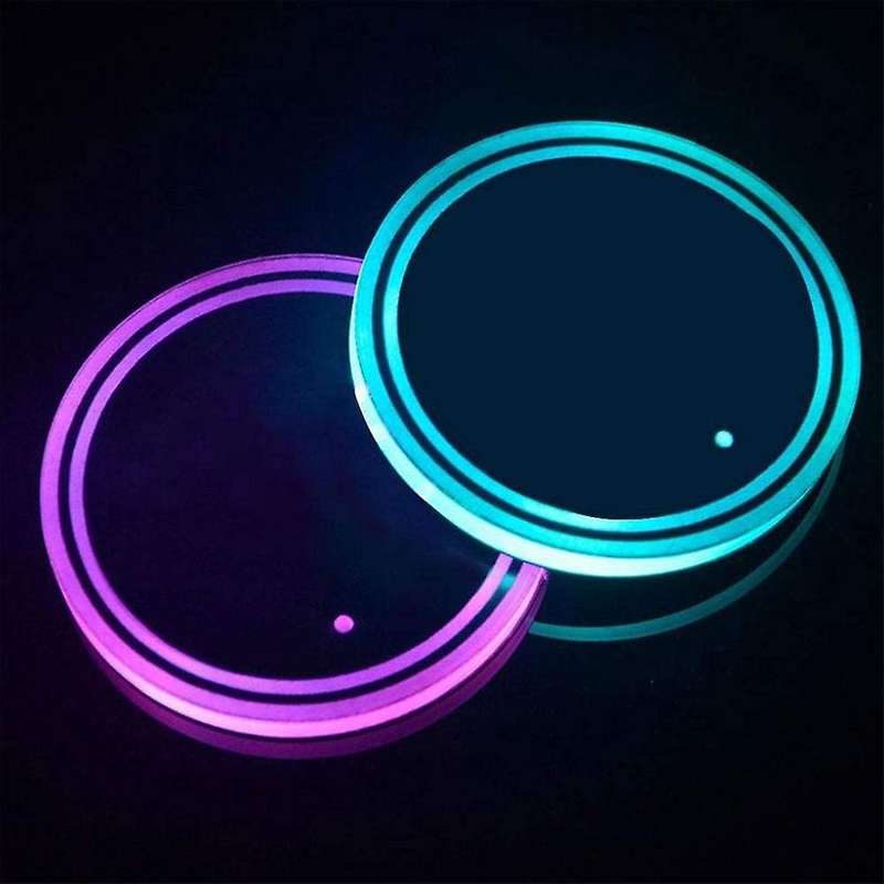 2Pcs LED Cup Holder Lights,Car Coasterss with 7 Colors Luminescent Light,Cup Mat for Automotive Inte