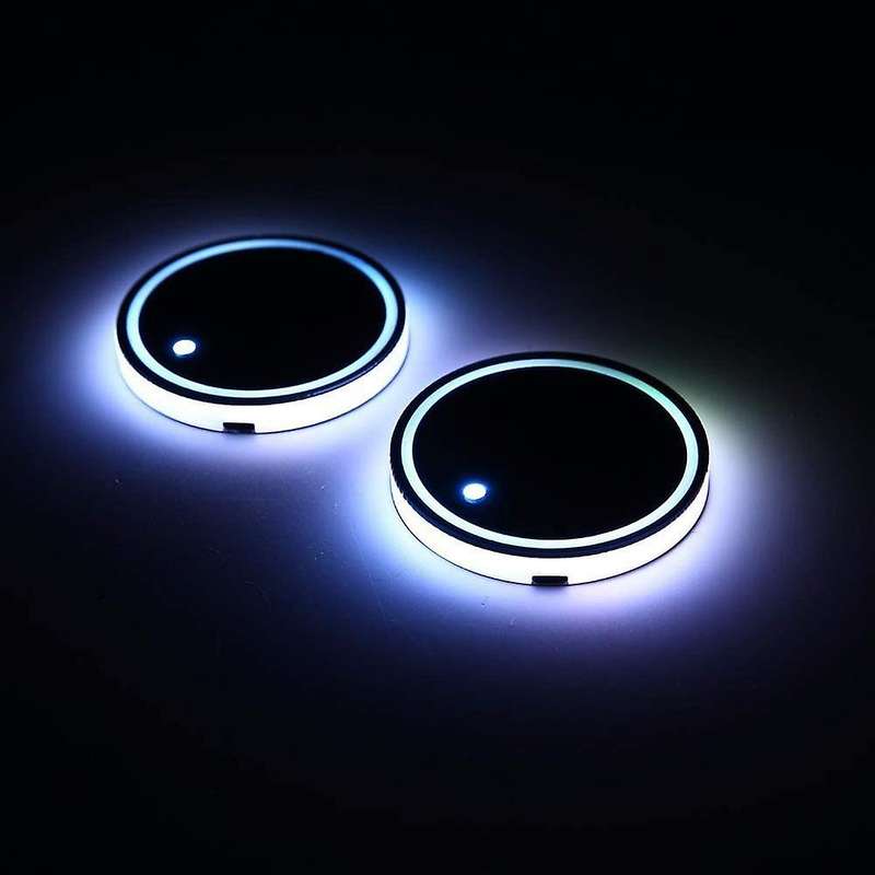 2Pcs LED Cup Holder Lights,Car Coasterss with 7 Colors Luminescent Light,Cup Mat for Automotive Inte