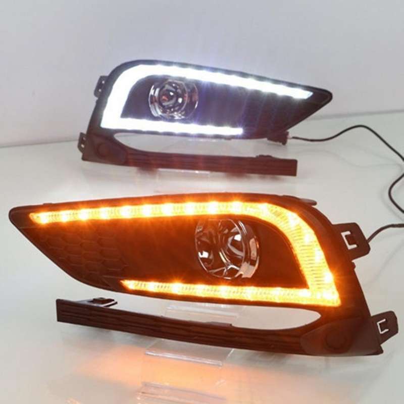 2Pcs LED Daytime Running Light Fog Lamp 12V DRL with Turn Signal and Night Blue Light for 2016 2017