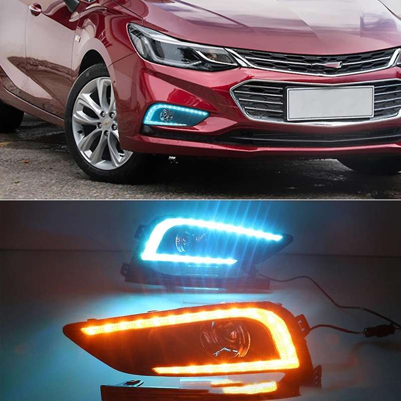 2Pcs LED Daytime Running Light Fog Lamp 12V DRL with Turn Signal and Night Blue Light for 2016 2017