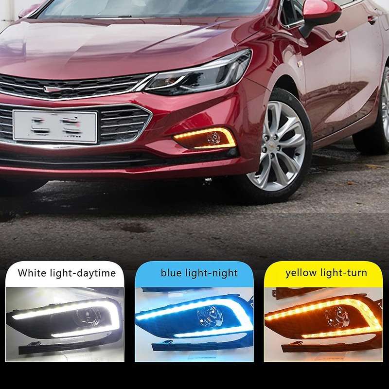 2Pcs LED Daytime Running Light Fog Lamp 12V DRL with Turn Signal and Night Blue Light for 2016 2017