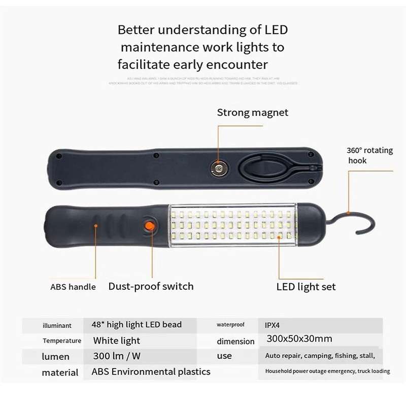 2PCS LED Flashlights Rechargeable Work Light with Magnetic Base and Hanging Hook Floodlight for Car