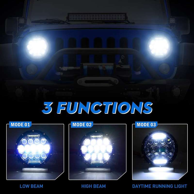 2PCS LED Headlight for 7inch 75W Round LED head light lamp with Daytime Running Light DRL High Low B