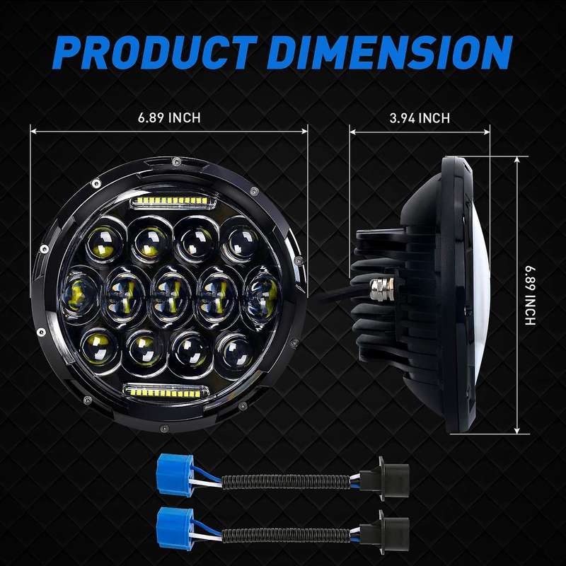 2PCS LED Headlight for 7inch 75W Round LED head light lamp with Daytime Running Light DRL High Low B
