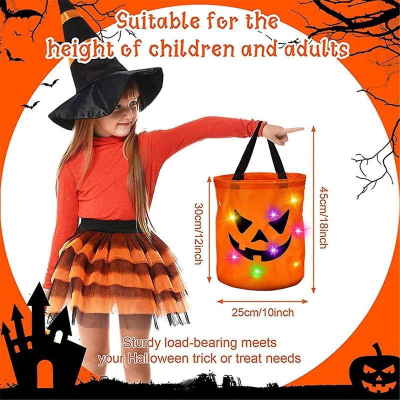2pcs Led Light Halloween Candy Bags Collapsible Ghost Bags Multipurpose Reusable Halloween Bucket F