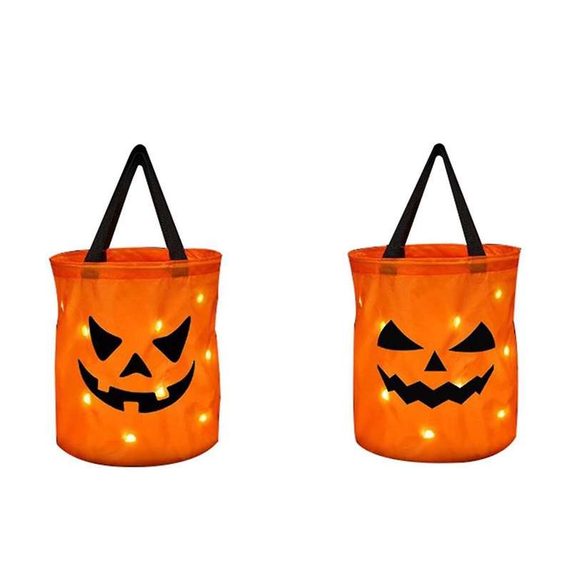 2pcs Led Light Halloween Candy Bags Collapsible Ghost Bags Multipurpose Reusable Halloween Bucket F